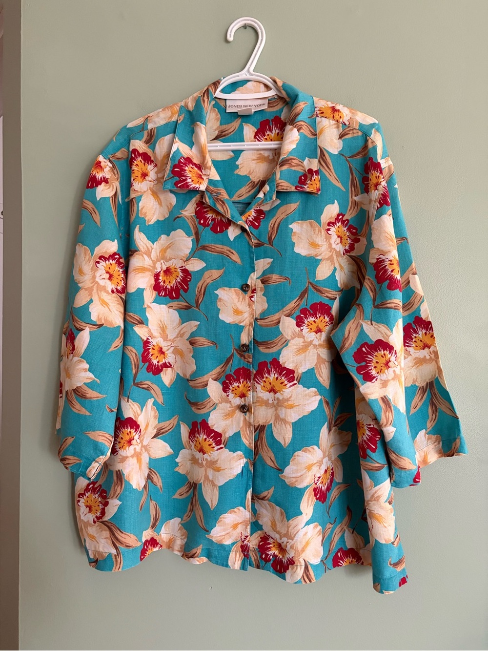 Jones New York 100% Linen Shirt Jacket 3X Floral Coastal Grandma Lagenlook Top